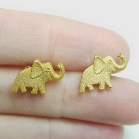 Vintage Elephant Shape Stud Earrings, Gold Tone Small Animal, Trunk Up, Estate - Picture 1 of 6